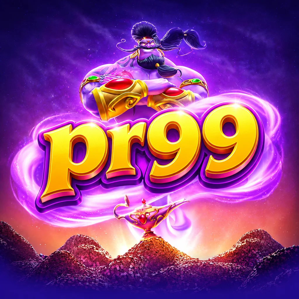 pr99 Genie's 3 Wishes dengan jin ungu di atas lampu ajaib bercahaya